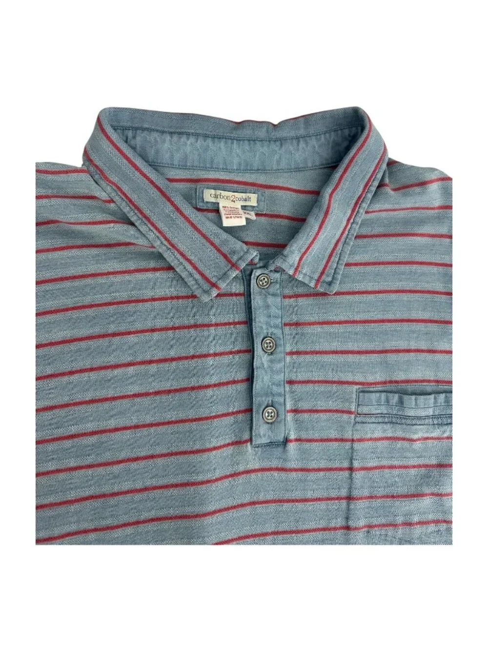 Carbon2Cobalt Men XXL Faded Blue Red Stripe Polo Shirt Pocket Cotton